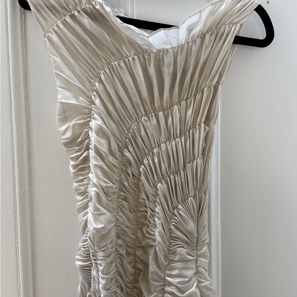 Georgia Hardinge Fossil Ivory Metallic Dress Pleated - Picture 4 of 7